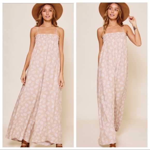 #01 Fabulous Boho Sleeveless Leaf Print Wide Leg Jumpsuit - Picture 3 of 4